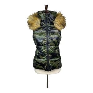 NEW S13 Camo Faux-Fur Hooded Down Vest XS